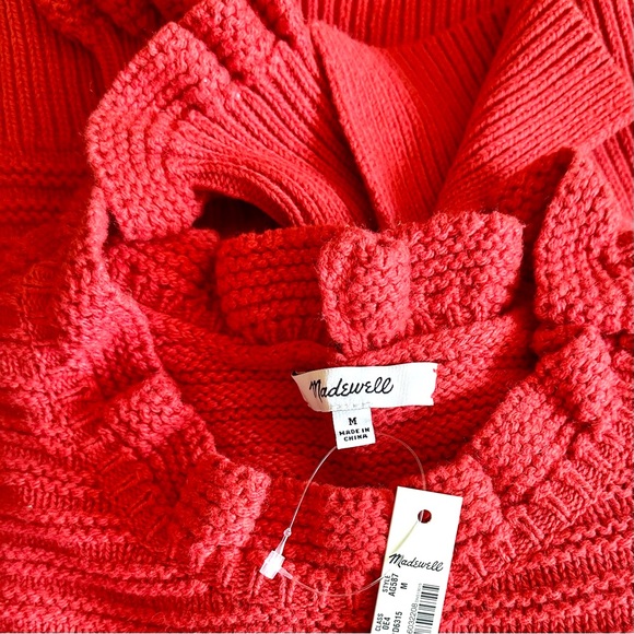 *NWT* MADEWELL Ruffle Ribbed Merino Wool High Neck Pullover Sweater in Red — M - Picture 7 of 7